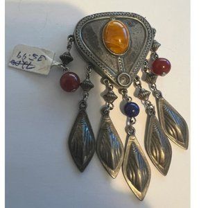 BEN AMUN Vintage NWT Silver and Stone Brooch Pin Pendant 1980's